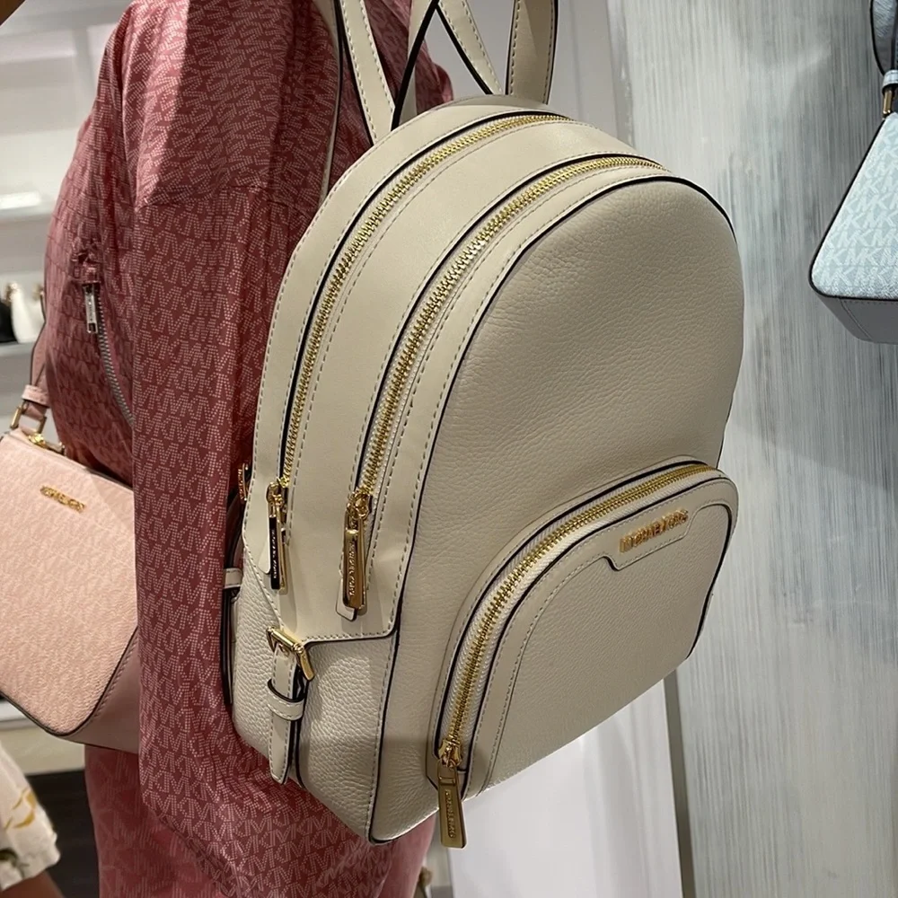 Michael Kors Jaycee Medium Pebbled Leather Backpack Light Cream